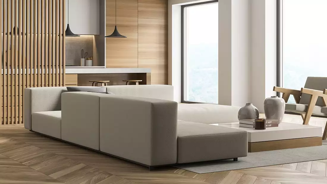 Modern Living Area featuring Wood Flooring and Wall Panels